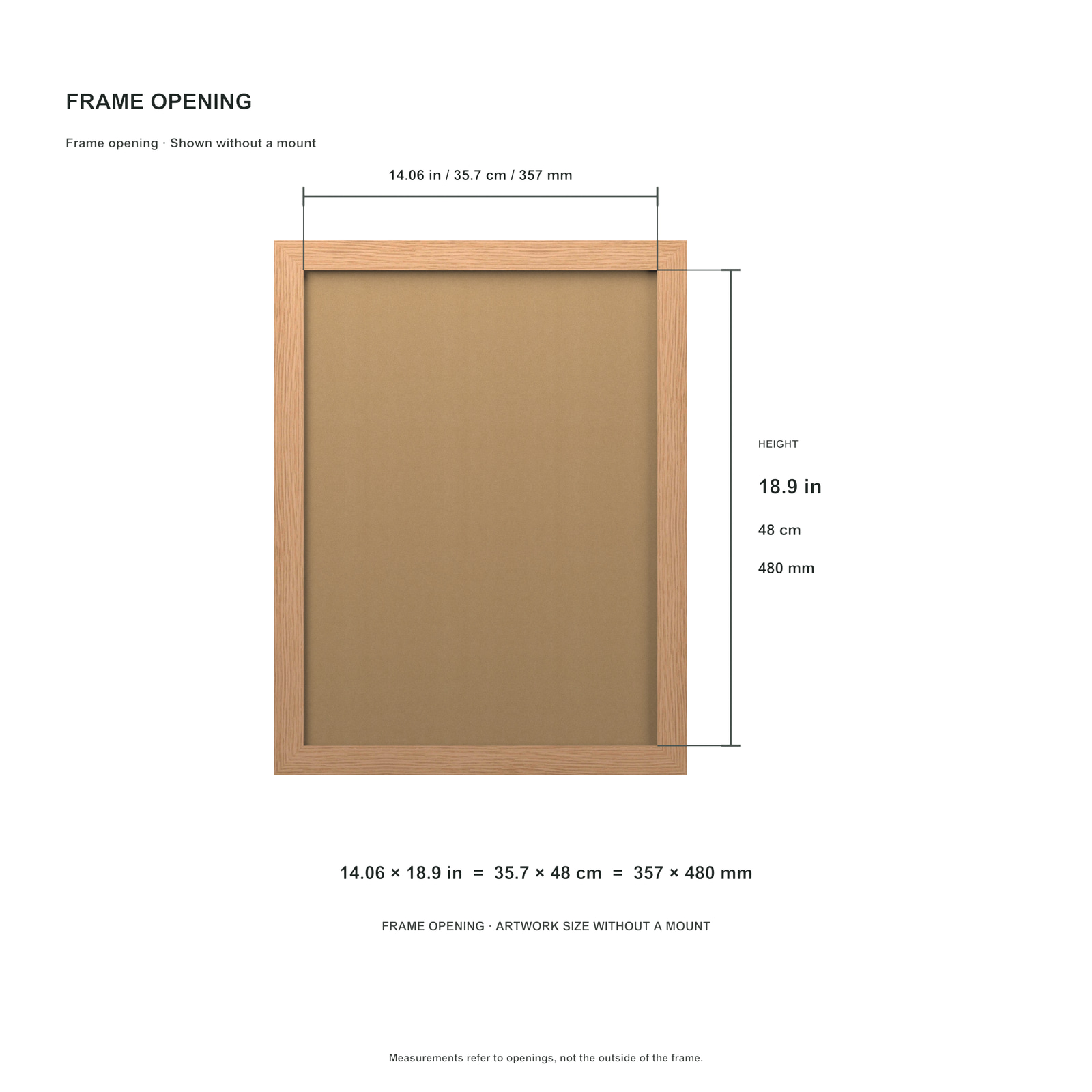 Front of frame: the lip hides the picture edges, making the visible opening smaller than the full picture